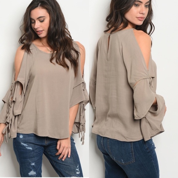 Bell Sleeve Ruffle Cold Shoulder Top - Picture 2 of 2